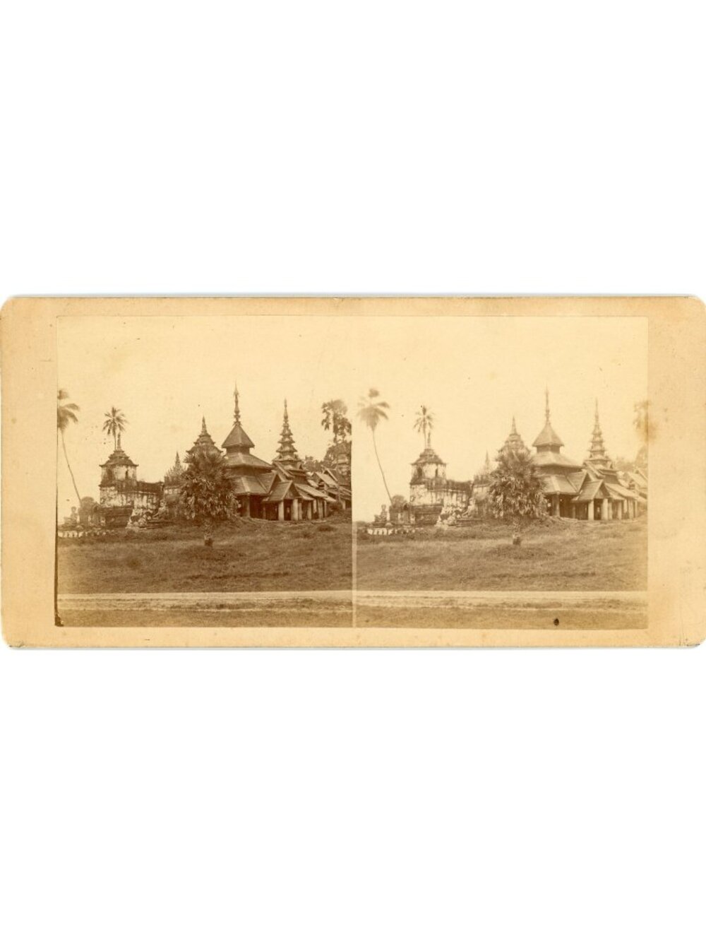 Antique Asian Buddhist Temple Stereoview Card Pagoda Architecture Vintage Photo